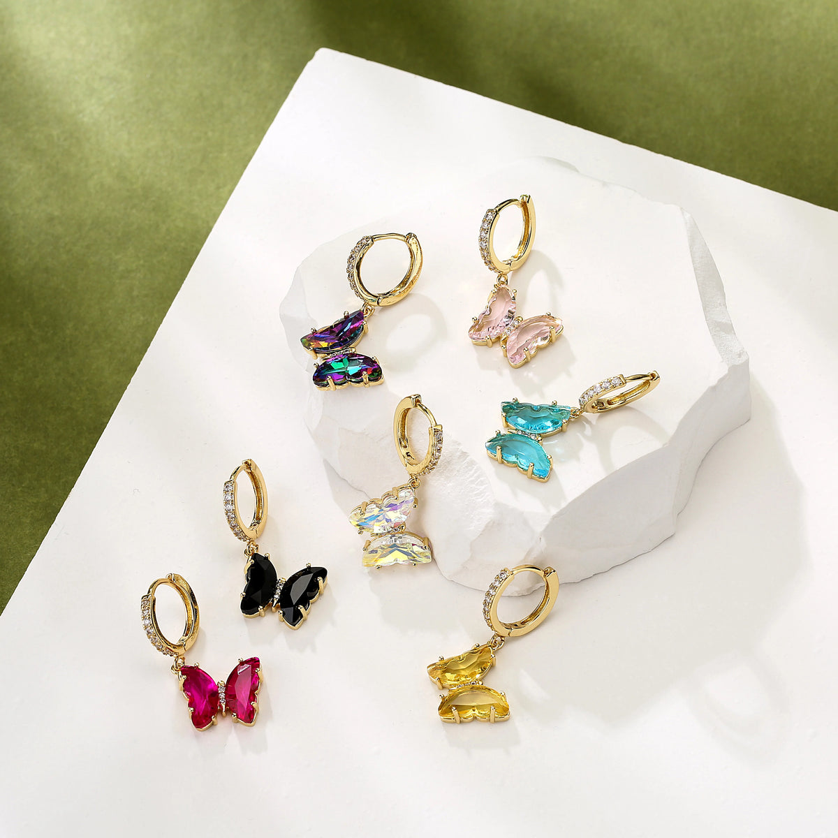 Crystal butterfly hoop earrings for women, sweet and elegant jewelry design by HSF Marketplace
