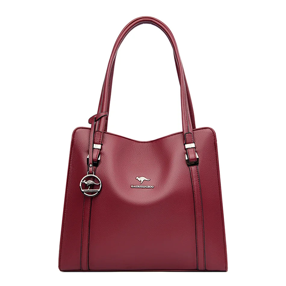 Genuine soft PU leather handbag for women, vintage shoulder tote bag with large capacity and elegant design by HSF Marketplace.