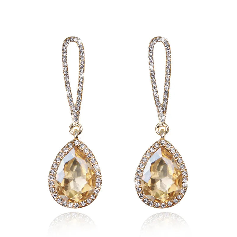 Champagne crystal drop earrings by HSF Marketplace for elegant wedding looks
