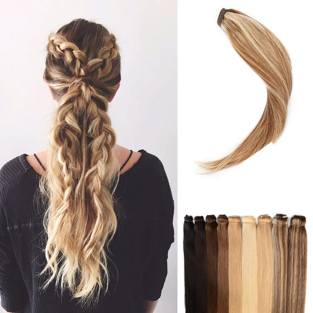 Doreen clip-in ponytail hair extension, 100% Remy human hair wrap ponytail piece in natural color
