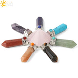 CSJA 7 Chakra Pyramid Decoration Healing Point Hexagonal Crystal Pillar Natural Stone Reiki Energy Meditation Jewelry Women G302