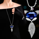Long geometric crystal pendant necklace for women, featuring pearl accents, stylish fashion jewelry from HSF Marketplace.