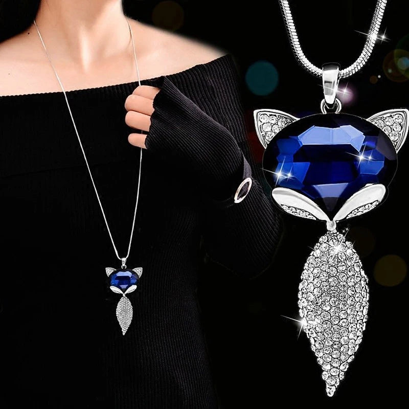 Long geometric crystal pendant necklace for women, featuring pearl accents, stylish fashion jewelry from HSF Marketplace.