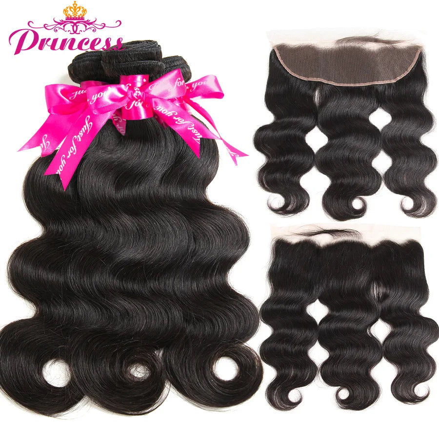 Beautiful Princess Hair 13x4  Lace Frontal With Bundles Remy Brazilian Body Wave Human Hair Bundles With Frontal Closure