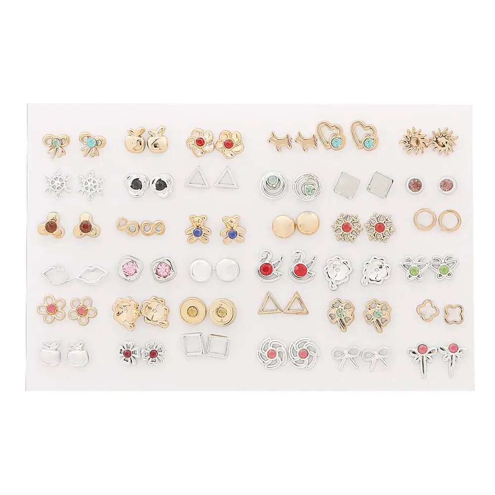 HSF Marketplace multicolor cartoon star and moon hypoallergenic plastic stud earrings set, 36 pairs