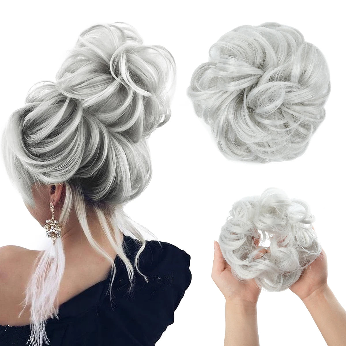 HSF Marketplace synthetic messy curly hair bun extension scrunchie for women, chignon donut updo hairpiece