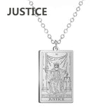 Stainless steel Dawapara Tarot Cards necklace featuring Major Arcana design, divination charm jewelry for women.