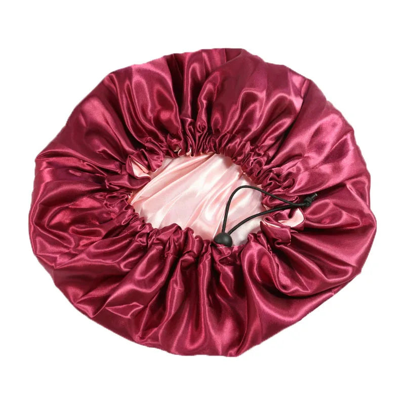 Extra Big Satin Bonnet Double Layer Satin Lined Adjustable Drawstring Silk Sleeping Cap Hair Protection Cap Bonnet For Women