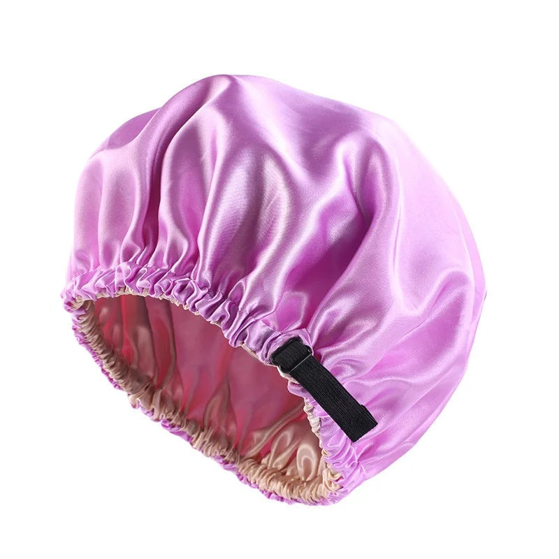 2021 Hot Sale Soft Shower Cap Double Sided Layer Satin Silk Lined Night Cap For Women