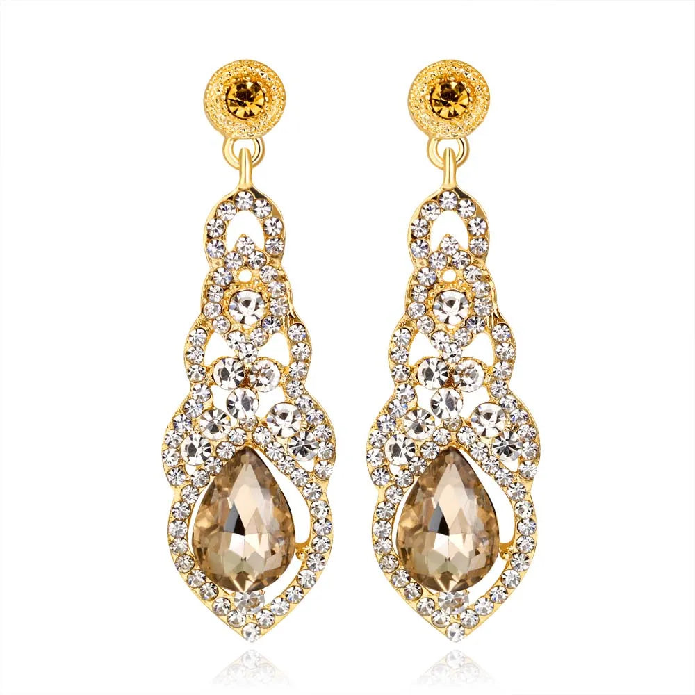 Champagne crystal drop earrings by HSF Marketplace for elegant wedding looks