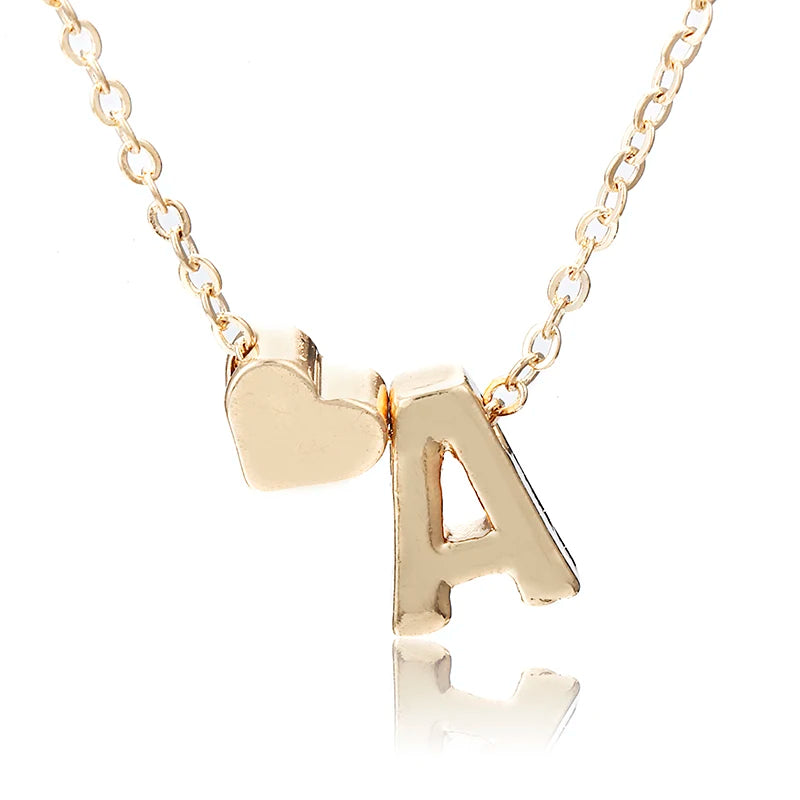 Dainty initial necklace with tiny heart pendant, HSF Marketplace jewelry, perfect for women’s letter name choker or gift accessory.