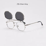 Vintage punk-style Mimiyou polarized polygon sunglasses for women and men with UV400 protection and flip-up lenses.