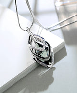 Geometric crystal statement necklace with long pearl pendant, stylish women's fashion jewelry, HSF Marketplace.