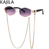 Small frame hexagon sunglasses for women with chain, luxury designer punk style, HSF Marketplace, stylish sun shades