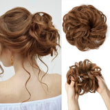 Synthetic messy curly hair bun extension with elastic scrunchie, chignon donut updo hairpiece for women