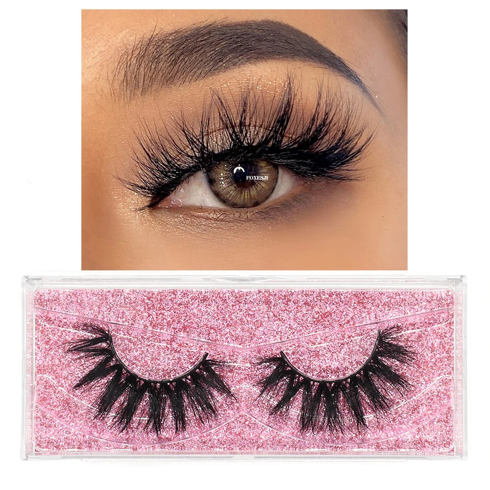 FOXESJI Mink Eye Lashes Fluffy Dramatic Wispy Cross False Eyelashes Strip Lashes Extension Natural Soft 3D Mink Eyelashes Makeup