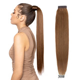 Real Beauty Brazilian Remy human hair clip-in ponytail, thick straight wrap-around hairpiece, 30–75cm