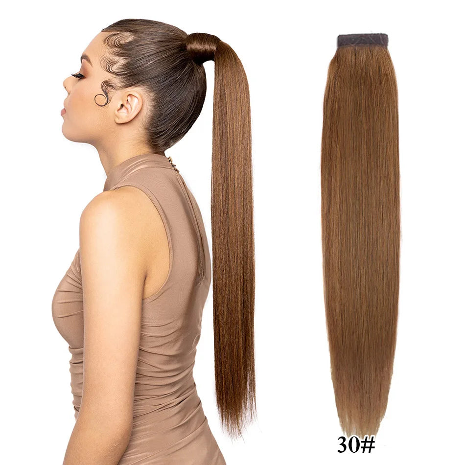 Real Beauty Brazilian Remy human hair clip-in ponytail, thick straight wrap-around hairpiece, 30–75cm
