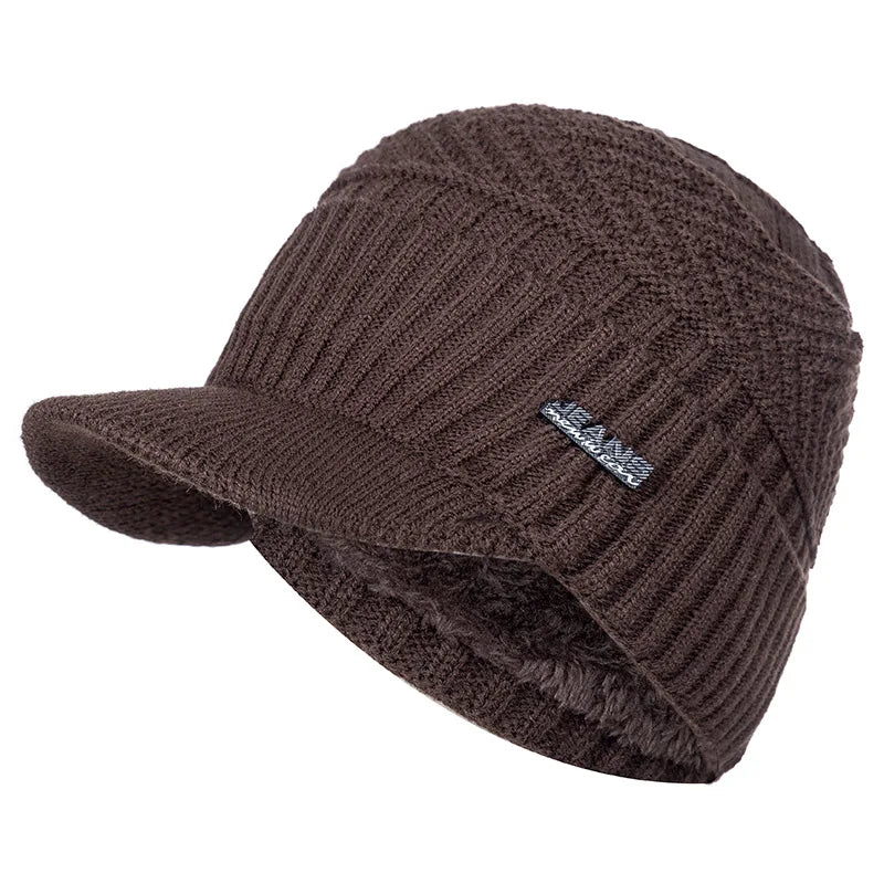 Women’s fur-lined soft beanie cap with brim, thick warm winter knitted hat by HSF Marketplace