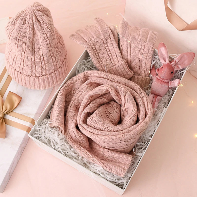 Women's winter warm wool knit hat, scarf and glove set in a coordinated design by HSF Marketplace