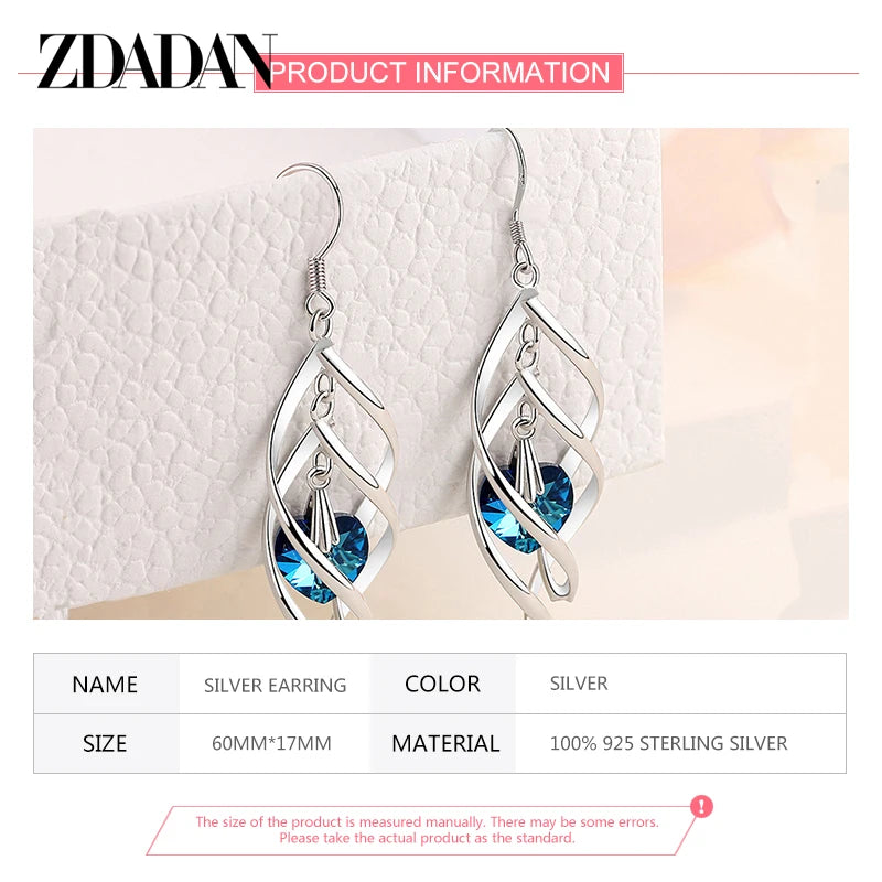 Sterling silver crystal long dangle earrings for women by HSF Marketplace