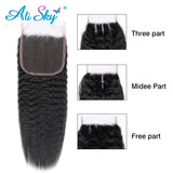 Alisky Peruvian Hair Bundles Kinky Straight Hair Bundles With 5x5 Closure Remy Human Hair Extension 5x5 Closure with Bundles
