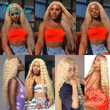 4x4 Closure with 613 Blonde Color Deep Wave Hair 100% Remy Human Hair Bundles Brazilian Hair Weave Bundles with Lace Closure 4x4