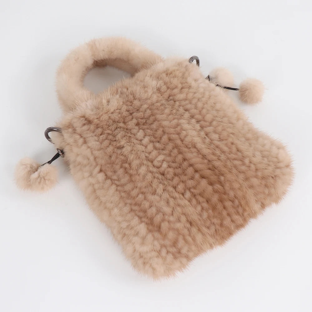 Genuine mink fur handbag by HSF Marketplace, cross-body style with top handle, soft high-quality fur, women's messenger shoulder bag
