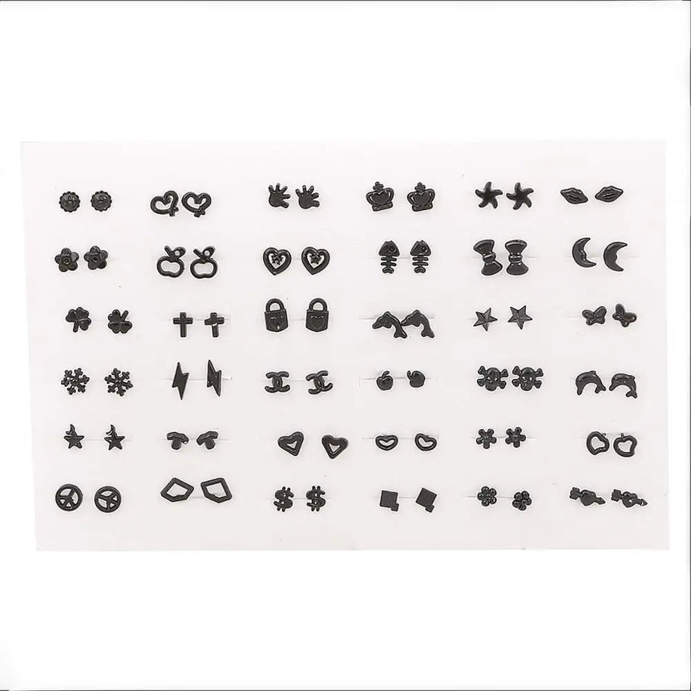 HSF Marketplace multicolor cartoon star and moon hypoallergenic plastic stud earrings set, 36 pairs