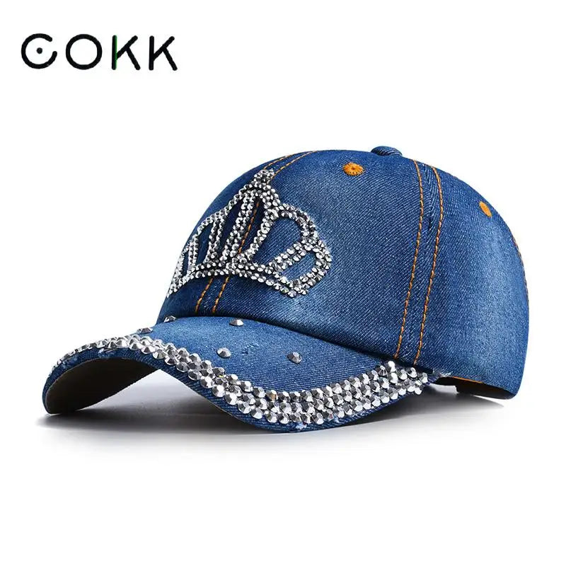 COKK women's shiny denim cowboy baseball cap with adjustable fit and sunshade detail