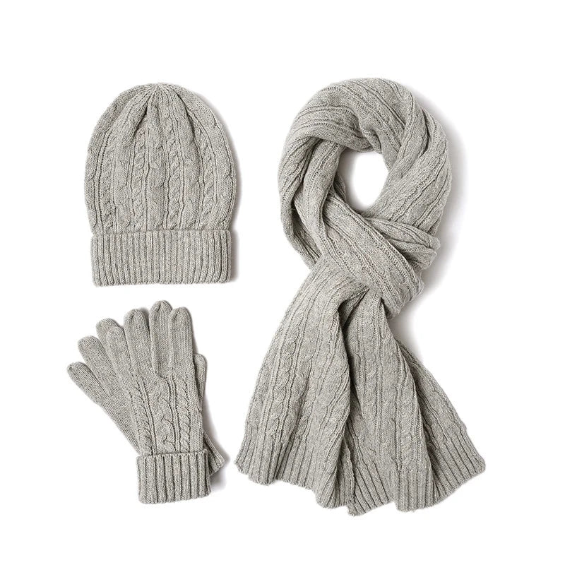 Women's winter warm wool knit hat, scarf and glove set in a coordinated design by HSF Marketplace