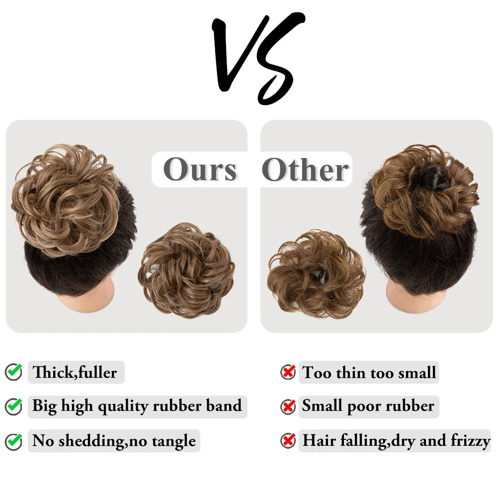 Synthetic messy curly hair bun extension scrunchie chignon donut updo hairpiece for women by HSF Marketplace