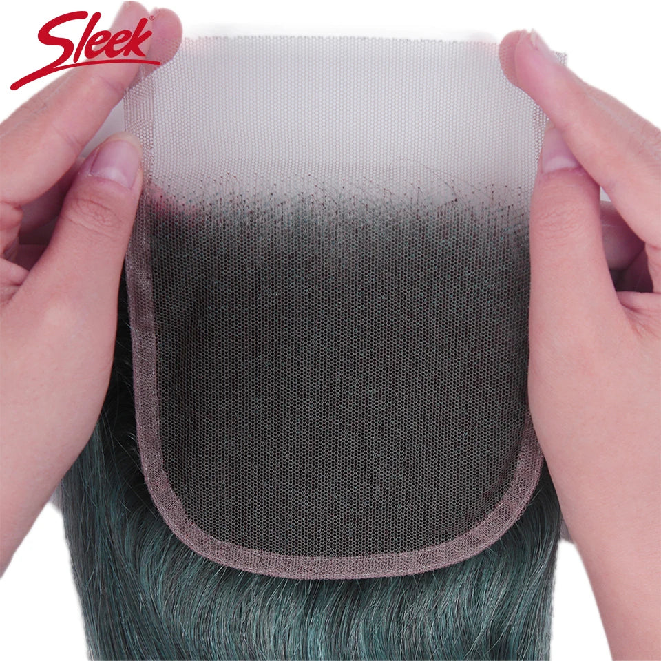 Sleek Brazilian Straight Hair Bundles With Closure S BLUE Hair Weave 10-26 Inches Remy Human Hair 3 Bundles With Closure