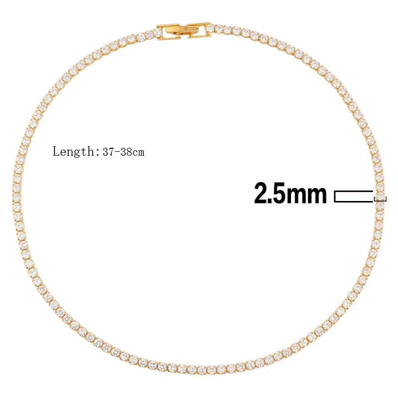 Iced Out Tennis Chain Necklaces Female Gold Color 18K Gold Plated Neck Chain For Women Fashion Jewelry Gift Chocker 2024