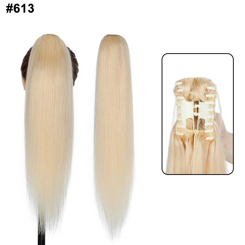 S-noilite ponytail human hair extension with claw clip, natural black blonde brown hairpiece