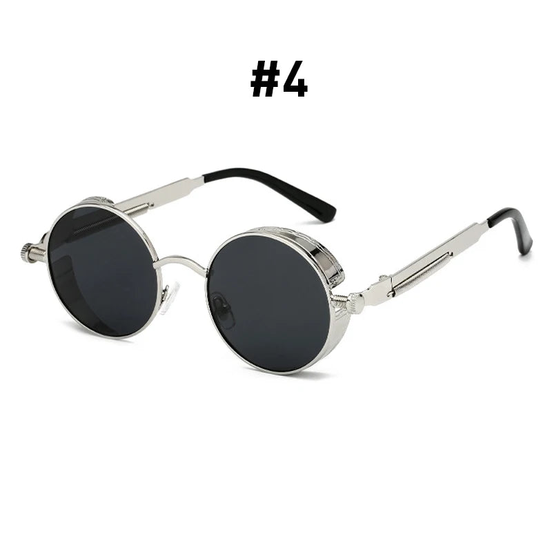 VIVIBEE vintage steampunk red round sunglasses with alloy metal frames for men and women, Gothic style retro shades.