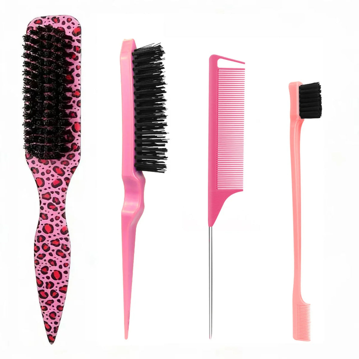 4pcs Bristle Slick Back Hair Brush for Sleek Ponytail Bun & Smoothing Baby Hairs, Flyaways, Edge Control - Backcombing & Teasing