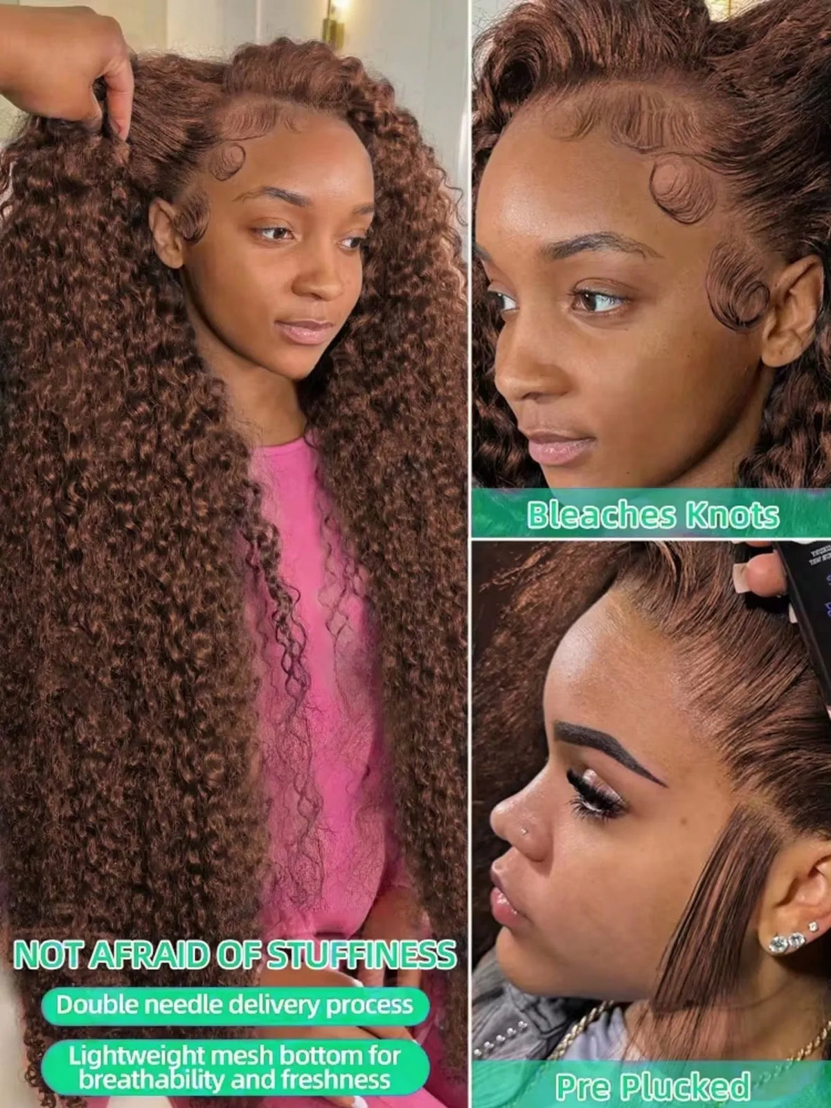 Chocolate Brown 250% Density Curly Lace Front Wig 13x6 HD Transparent Lace Front Human Hair Wig for Women with Baby Hair