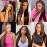 8-34Inch Chocolate Brown Straight Human Hair Bundles With Closure 100% Human Hair Bone Straight Hair  Human Hair Extensions 12A