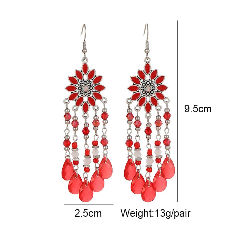 Bohemian water drop tassel earrings for women, vintage dangle jewelry by HSF Marketplace