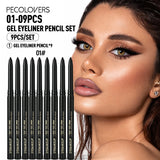 9-piece black gel eyeliner pencil kit with smooth-gliding, waterproof, sweat-resistant formula for makeup beginners