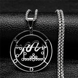 Stainless steel Satan necklace with Baphomet stamp and laser-etched Sigil De Lucifer design, featuring chain jewelry style.