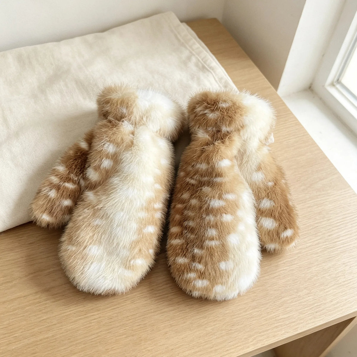 Kawaii deer spots faux fur winter hat, scarf and gloves set by HSF Marketplace