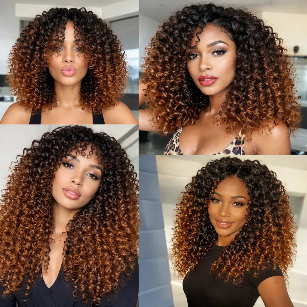 15A T1B/30 TB30 Highlight Kinky Curly Feather Crochet Human Hair Miracle Knots Knotless Pre Separated Pre Looped Small Spirals Deep Curly Human Hair Extensions Invisible Boho Braiding Light Brown Crochet Hair For Women