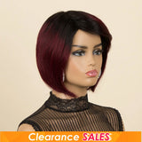 Burgundy 1B/99J short pixie cut human hair wig with side part, straight bob style, made from Brazilian Remy hair for women.