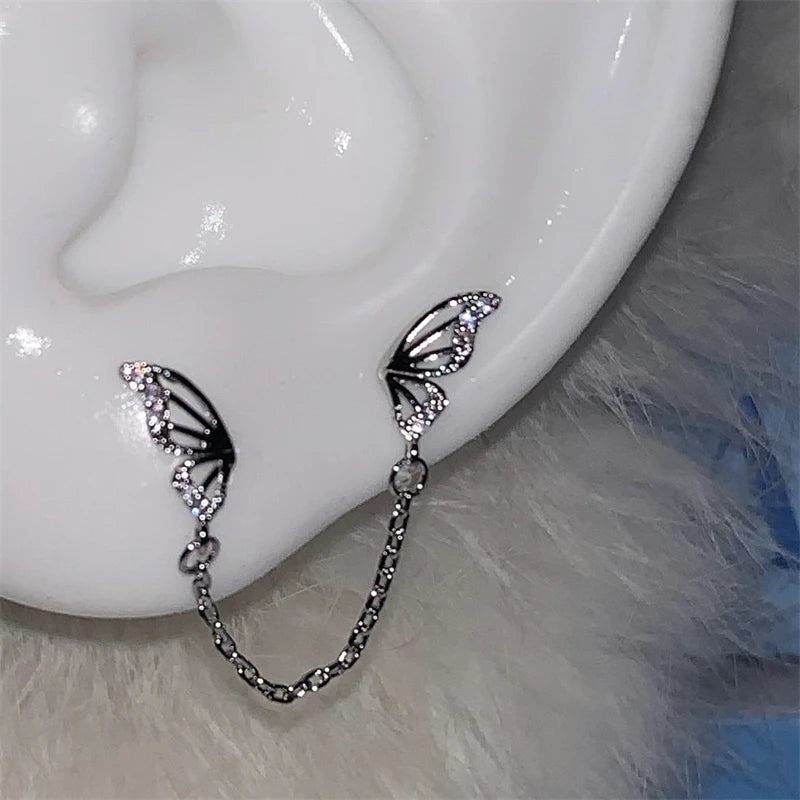 Silver wing 316L stainless steel ear bone nail with rhinestones for women, HSF Marketplace jewelry