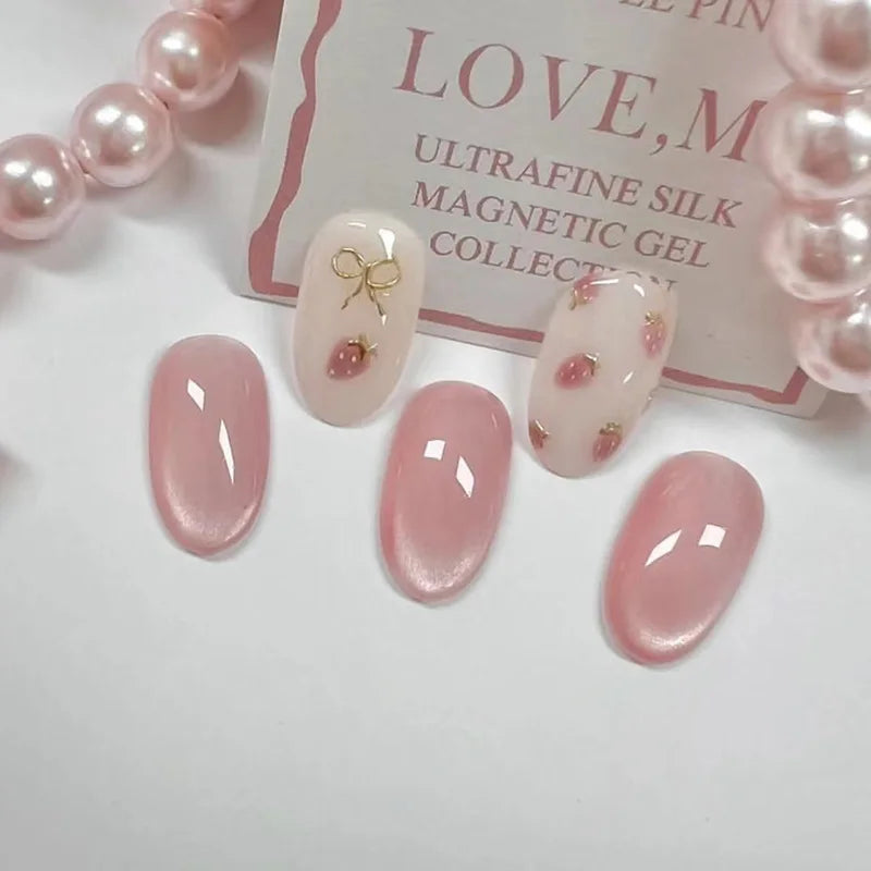 24-piece oval short pink ombre press-on false nails by HSF Marketplace for women and girls
