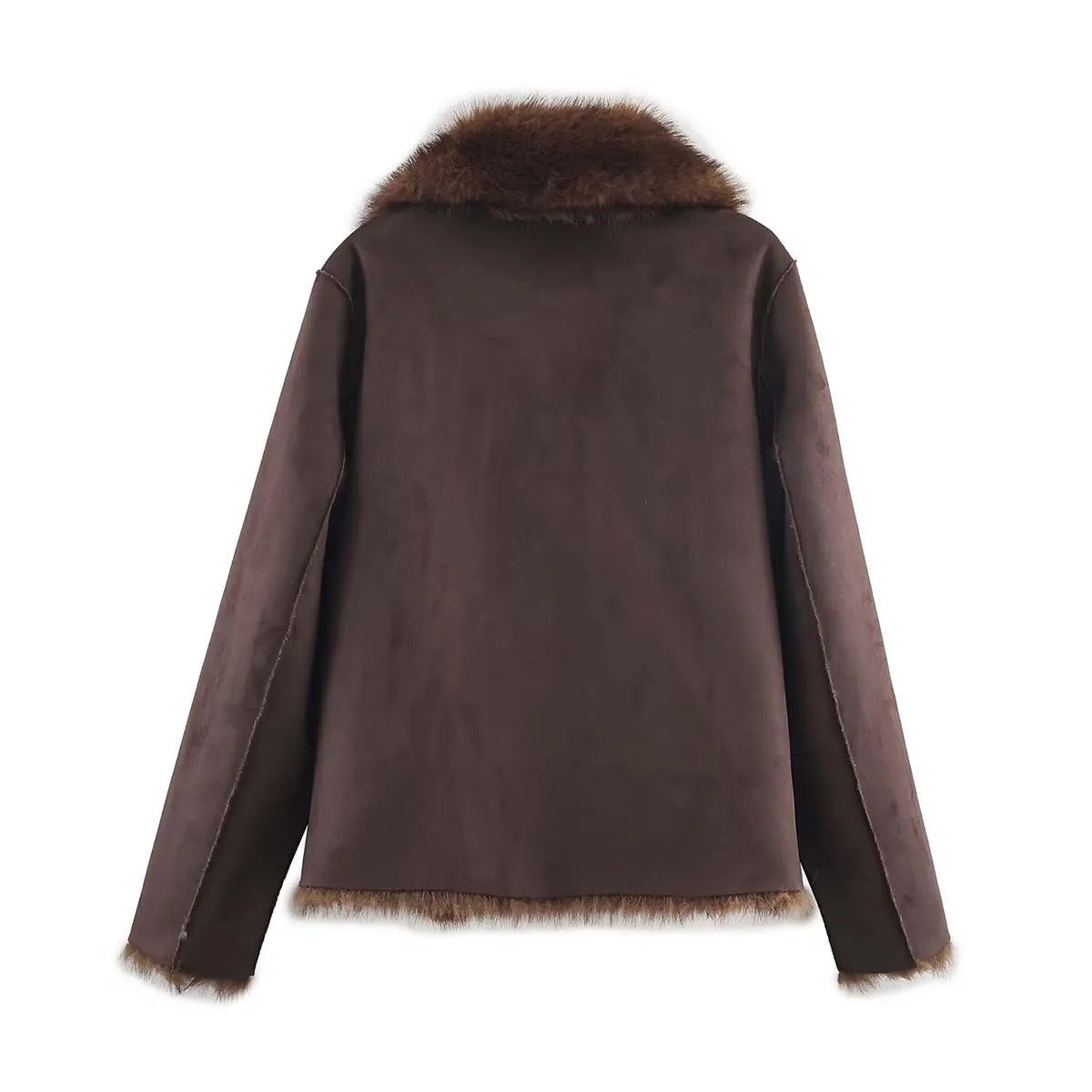 Women's 2026 winter faux fur jacket with long sleeves, double-sided design, and thick warm casual coat styling