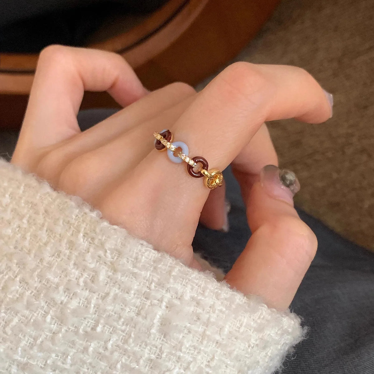 925 Sterling Silver Open Finger Ring Golden Enamel Donut Dazzling Geometric Punk For Women Jewelry Gift Dropship Wholesale