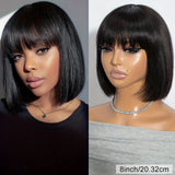 Rebecca ombre brown straight short bob wig with bangs, human hair, full machine-made, wearable human hair wig in brown color